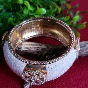 India Boutique Gold and White Beaded Bracelet